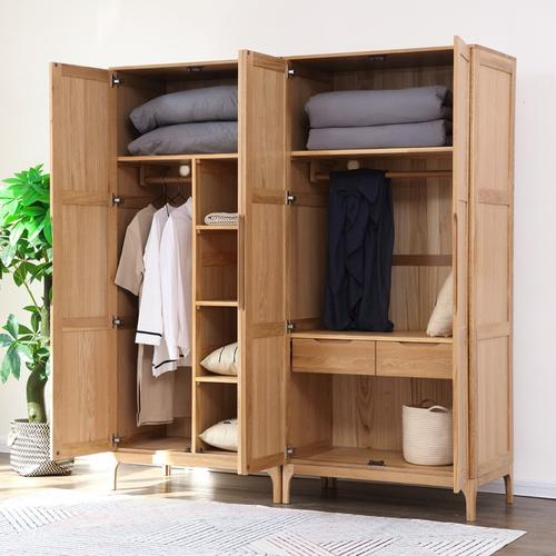 全屋定制家居实木衣柜对开双门日式储物大衣橱组合白橡木卧室家具